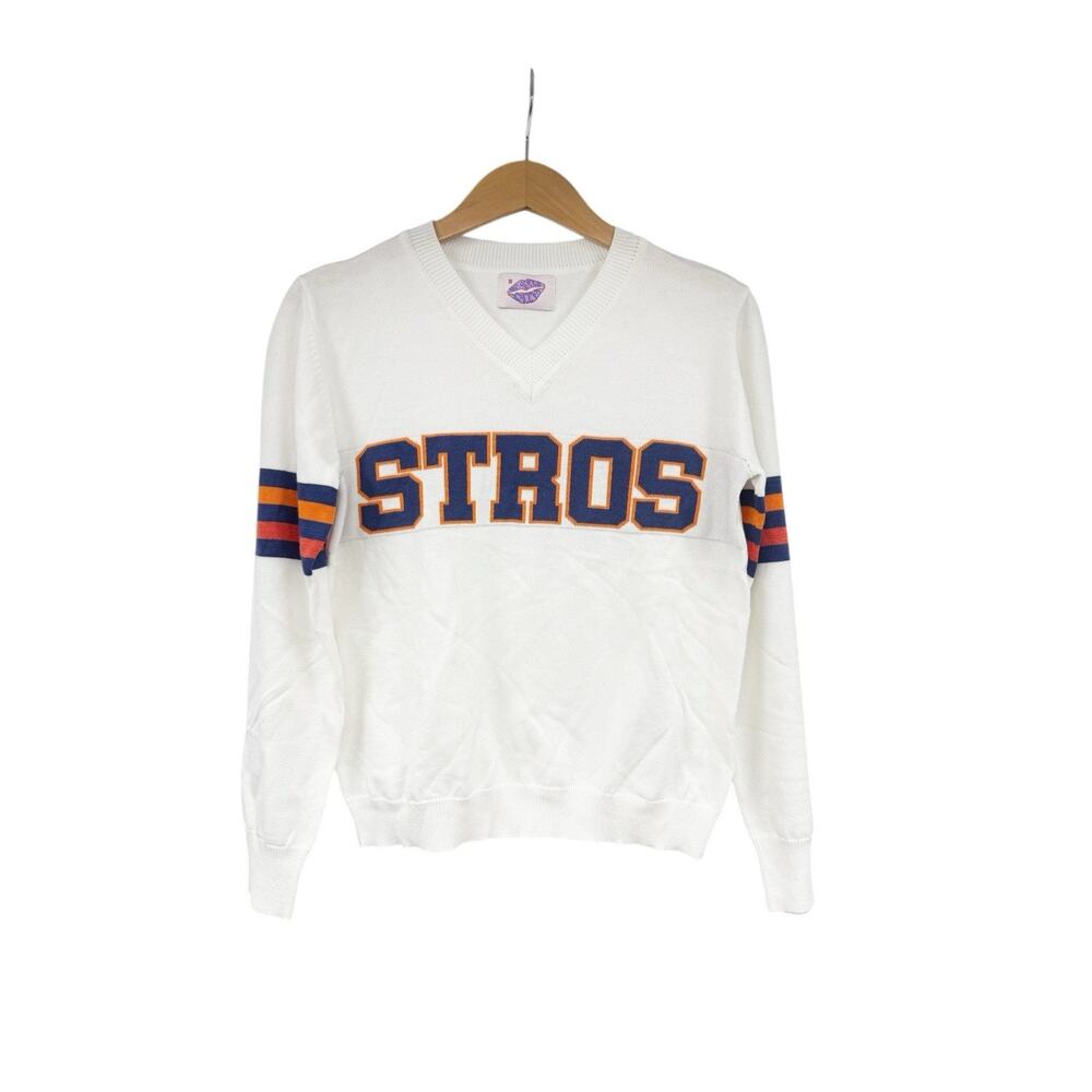 Sparkle City Houston Astros Baseball White Lightweight Sweater Preppy Womens